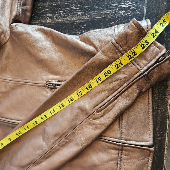 PowWow Leather Jacket Women's 6 Gold Bronze Short Moto Leopard‎ Lining Biker Zip - Picture 10 of 14